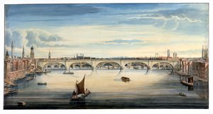 Vestutsikt over New London Bridge og Old London Bridge, 1830